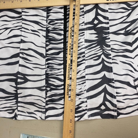 Clara Sun Woo Jacket Womens Large Animal Print Black White Shirred Stretchy Zip - Picture 10 of 14